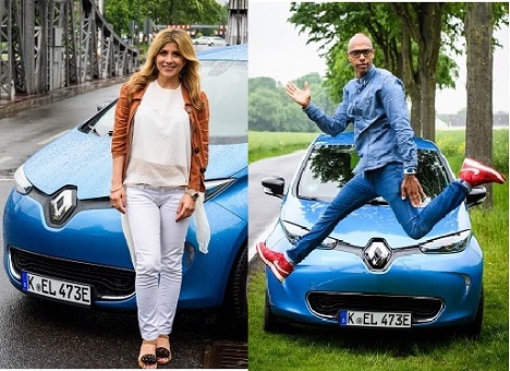 Renault und Serviceplan starten PR-Kampagne für Elektromobilität - Am Steuer des Renault ZOE sind die TV-Stars Panagiota Petridou und Amiaz Habtu (Foto: Renault, Willi Weber)