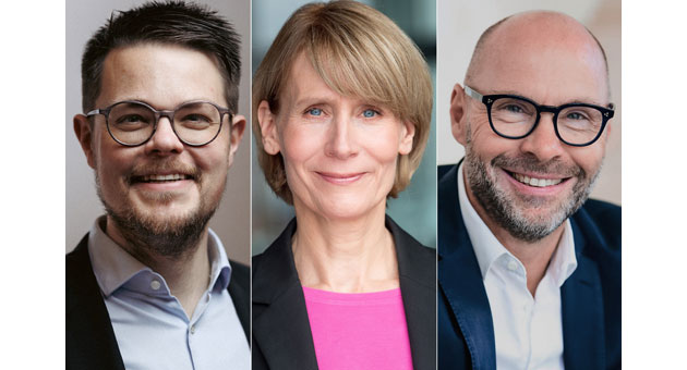 ARD stellt Geschäftsstelle neu auf - Das neue Leitungstrio der ARD Geschäftsstelle (v.l.n.r.): Dr. Christoph Rosenthal (Gesamtleitung), Dr. Kerstin Skiba (Medienpolitik), Christoph Hammerschmidt (Kommunikation) Foto-Credits (v.l.n.r.): Jakob Kienzerle/Gundula Krause/Ben Knabe