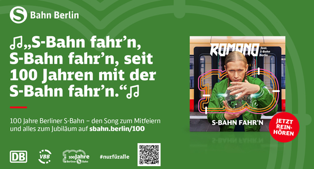 S-Bahn Berlin feiert mit Huth+Wenzel 100-jähriges Bestehen - Ab sofort gratuliert der Köpenicker Musiker Romano mit einem eigens zum Jubiläum geschriebenen Song auf Streaming-Plattformen - Foto: Huth+Wenzel