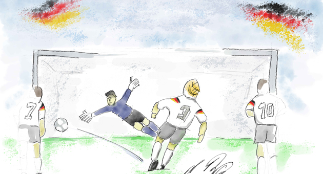 Sport 1 startet publikumswirksame Aktion mit bekannten Sportgrößen - Andreas Brehme zeichnete für Sport 1 und die Fußball-Fans sein Elfmetertor zum 1:0-Sieg im WM-Finale 1990 - Abb.: Sport 1