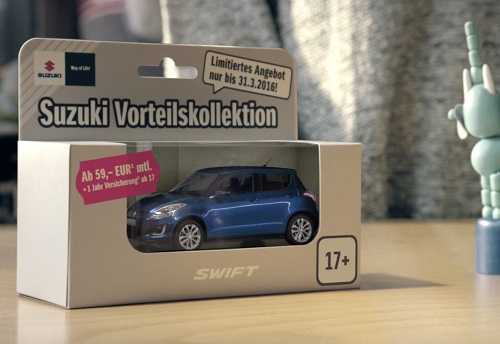 Im Spot sind die Suzuki-Modelle als sammelbare Spielzeuge zu sehen (Foto: Hundert Grad)