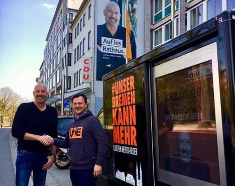 v.l. Carsten Meyer-Heder (Spitzenkandidat CDU Bremen) und Dr. Dr. Alexander Jablovski (CEO, Co-Founder UZE Mobility); Foto: UZE Mobility