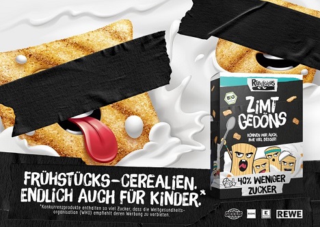 VCCP rebelliert mit Kindersnack-Hersteller erdbär gegen Frühstücks-Cerealien - Die Kampagne soll zeigen, dass es auch ohne die zuckerhaltigen Frühstücks-Snacks von Kellogg's & Co. geht (Foto: VCCP Berlin)