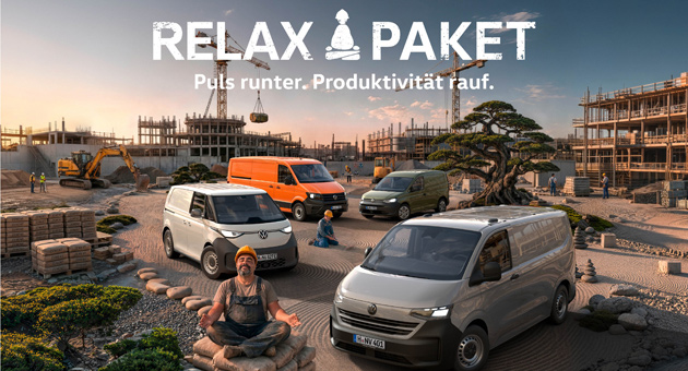 Volkswagen Nutzfahrzeuge startet Relax-Kampagne für das Handwerk - Die von Grabarz & Partner entwickelte Kampagne zum "Relax Paket" von Volkswagen Nutzfahrzeuge richtet sich an Handwerks- und Gewerbekunden – Foto: Grabarz & Partner