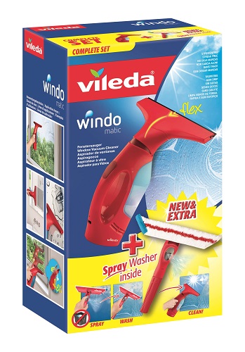 Vileda und Jung von Matt/Neckar putzen Fenster streifenfrei - Das Windomatic-Komplett-Set mit Sprayeinwascher (Foto: Vileda)