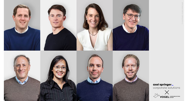 Bestätigt: Vogel Communications Group übernimmt Axel Springer Corporate Solutions. - Das Führungsteam der künftigen Vogel Corporate Solutions: (v.li. oben) Dennis Hirthammer, Matthias Bauer, Katharina Krimmer und Günter Schürger (alle VCG), Frank Parlow, Thuy Lan Mai, Lutz Thalmann und Christopher Brott (alle ASCS) - Foto: ASCS