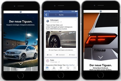 Volkswagen 'Tiguan' startet auf Facebook mit 'Canvas Ads' durch (Foto: Screenshot)