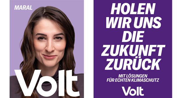 Part konzipierte erste Kampagne für Volt Deutschland - Im Fokus der von Part konzipierten Kampagne zur Bundestagswahl 2025 steht die Volt-Spitzenkandidatin Maral Koohestanian – Foto: Volt Deutschland / Part