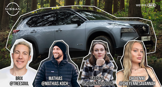 We Are Era launcht Influencer-Kampagne für Nissan Sondermodell X-Trail N-Trek - Für das Nissan Sondermodell X-Trail N-Trek werden (v.l.) Brix Schaumburg, Mathias Koch, Sabrina Outdoor und Cheyenne Ochsenknecht aktiv - Foto: We Are Era