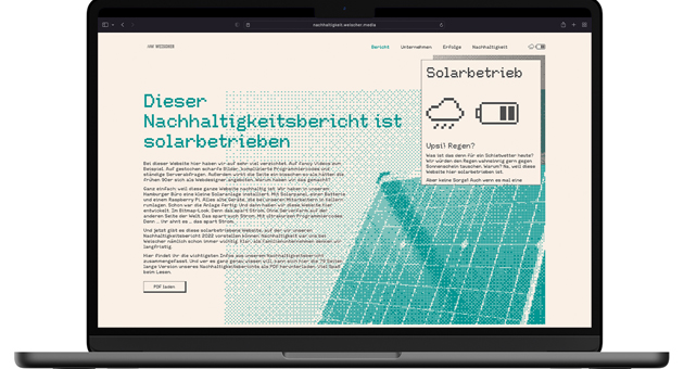 Weischer veröffentlicht solarbetriebenen Nachhaltigkeitsbericht - Der aktuelle Nachhaltigkeitsbericht hat für den Klimaschutz grafisch wenig zu bieten - Foto: Weischer