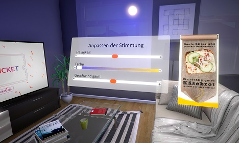 Verbraucher nehmen Werbung im Smart Home-Umfeld positiv wahr - In einem virtuell modellierten Wohnungs-Setup wurde die Wirksamkeit verschiedener Werbe-Formate getestet (Foto: pilot/Virao)