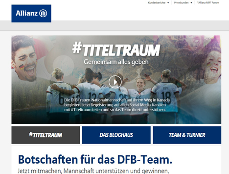 DFB-Partner Allianz legt zur Frauenfußball-WM die '#Titeltraum'-Kampagne auf - Kampagnen-Website www.allianz.de/titeltraum (Foto: Screenshot)