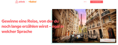 Babbel und Airbnb inszenieren gemeinsame Tour d´Europe - Mit Airbnb hat Babbel erneut einen reichweitenstarken Kooperationspartner gefunden (Abb. Screenshot Landingpage)