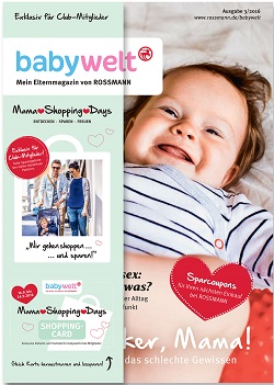Aktuelle 'babywelt'-Ausgabe mit Infos zu den 'Mama Shopping Days' 