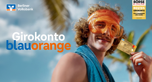 Denkwerk entwickelt KI-Videokampagne für Berliner Volksbank - Eines der drei Blauorange Kampagnen-Motive der Digitalkampagne der Berliner Volksbank - Foto: Berliner Volksbank eG / Denkwerk
