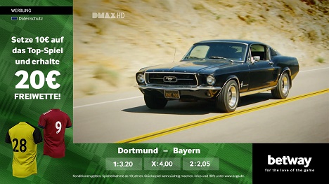 Smartclip und Crossmedia setzen Adressable-TV-Lösung für Betway um - Smartclip bindet aktuellen Wettquoten des Bundesliga-Topspiels über das Format Switch In XXL live in das Fernsehprogramm ein (Foto: Smartclip)