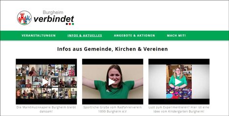 DZE und Stadt Burgheim launchen kommunales Informations-Portal - Mit dem neuen Portal burgheim-verbindet.de soll der Bedarf der Menschen an lokalen Nachrichten gedeckt werden; Foto: Screenshotder Website