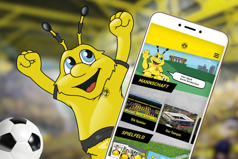 elements of art entwickelt App für kleine BVB-Fans - BVB-Maskottchen EMMA, bereits aus dem Kids Club des Vereins bekannt, spielt auch in der App eine zentrale Rolle (Foto: eoa)