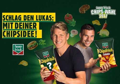 Bei der diesjhrigen Chips-Wahl treten die beiden Markenbotschafter Bastian Schweinsteiger und Lukas Podolski gegeneinander an (Foto: Intersnack)