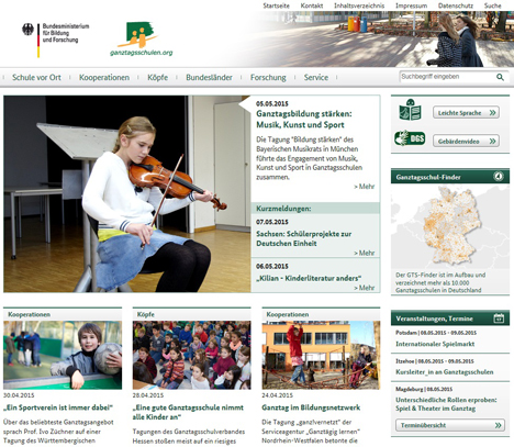 Internetportal www.ganztagsschulen.org bisher im Beritt von politik-digital e.V., Berlin (Foto: Screenshot) 