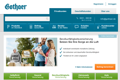 Die Gothaer bewirbt ihre Berufsunfhigkeitsversicherungen im TV und Internet (Foto: Screenshot/ www.gothaer.de) 