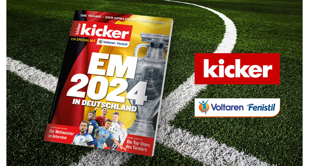 Olympia Verlag bringt Kicker EM-Special über Apotheken auf den Markt - In Kooperation mit Haleon bringt der Olympia-Verlag eins Millionen Kicker-EM-Ausgaben über Apotheken auf den Markt – Abb.: Olympia-Verlag
