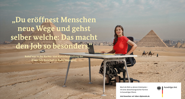 Auswärtiges Amt setzt seine Diplomat:innen virtuell in Szene - Das Auswärtige Amt wirbt mit seiner Kampagne für Tätigkeiten im gehobenen, mittleren und höheren Dienst – Bild: Auswärtiges Amt