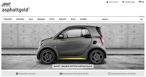 BBDO komponiert "Ode an den Asphalt" für Smart-Sonderedition - Auch im asphaltgold-Webshop steht der Smart im Mittelpunkt (Screenshot: asphaltgold.de)