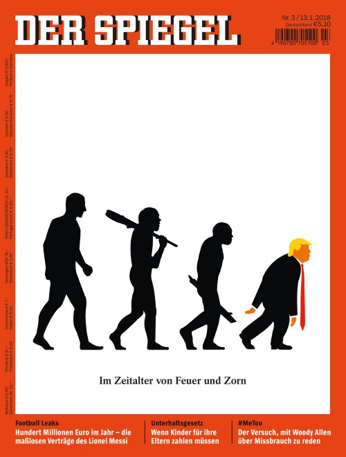 'Cover des Monats' Januar 2018: 'Der Spiegel' gewinnt mit "Feuer und Zorn" - Das Gewinner-Cover: 'Der Spiegel' mit 'Im Zeitalter von Feuer und Zorn'