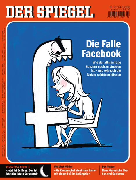 Cover des Monats März 2018: 'Der Spiegel' und die Facebook-Falle - Gewinner-Cover 'Der Spiegel' mit 'Die Falle Facebook' (Foto: Spiegel-Verlag)
