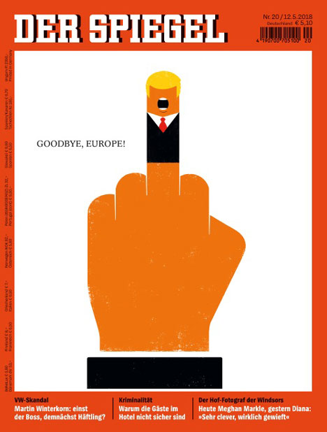 Cover des Monats Mai 2018: 'Der Spiegel' zeigt Trump als Mittelfinger - Gewinner-Cover 'Der Spiegel' mit einer Trump-Illustration (Foto: Spiegel-Verlag)