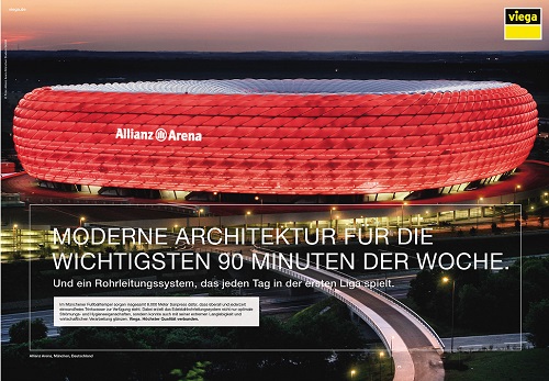 Viega lanciert Kampagne mit neuem Claim von thjnk - Viega konstruierte für die Allianz Arena ein Rohrleitungssystem (Foto: thjnk)