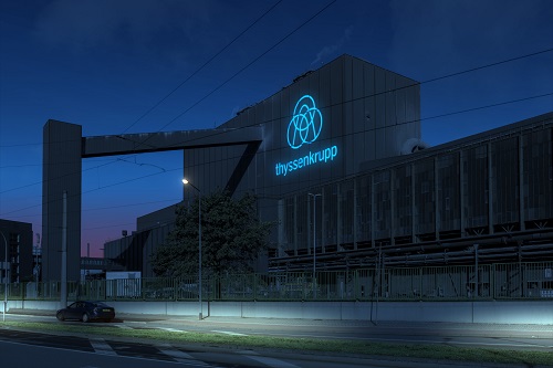 Das Thyssen Krupp-Werk in Duisburg trgt das neue Logo (Foto: Thyssen Krupp)
